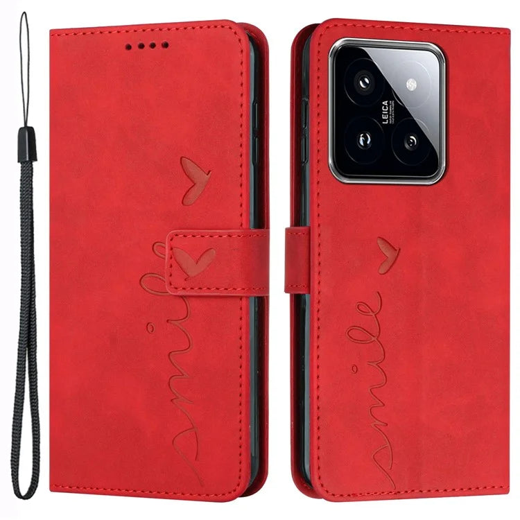 For Xiaomi 14 Cell Phone Case Heart Shape Imprinted PU Leather Stand Cover