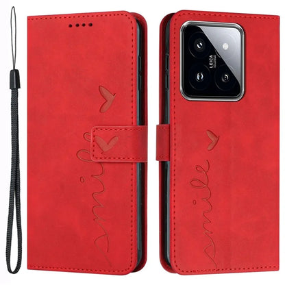 For Xiaomi 14 Cell Phone Case Heart Shape Imprinted PU Leather Stand Cover