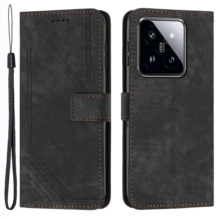 For Xiaomi 14 Stand Wallet Phone Case Skin-touch Imprinted Magnetic PU Leather Phone Cover