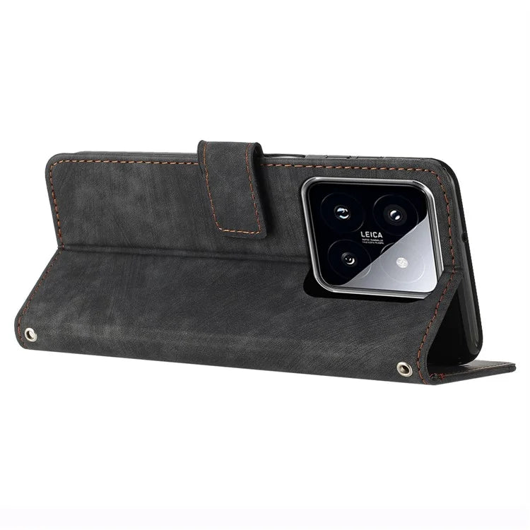 For Xiaomi 14 Stand Wallet Phone Case Skin-touch Imprinted Magnetic PU Leather Phone Cover