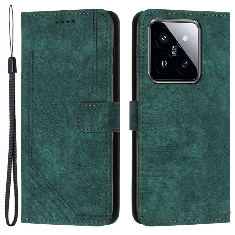 For Xiaomi 14 Stand Wallet Phone Case Skin-touch Imprinted Magnetic PU Leather Phone Cover