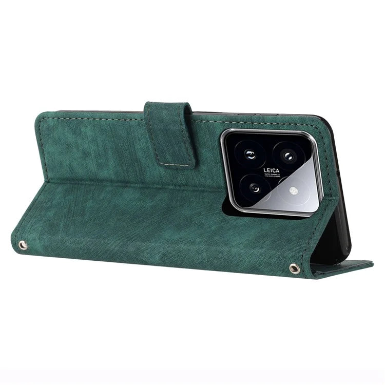 For Xiaomi 14 Stand Wallet Phone Case Skin-touch Imprinted Magnetic PU Leather Phone Cover