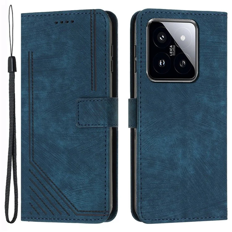 For Xiaomi 14 Stand Wallet Phone Case Skin-touch Imprinted Magnetic PU Leather Phone Cover