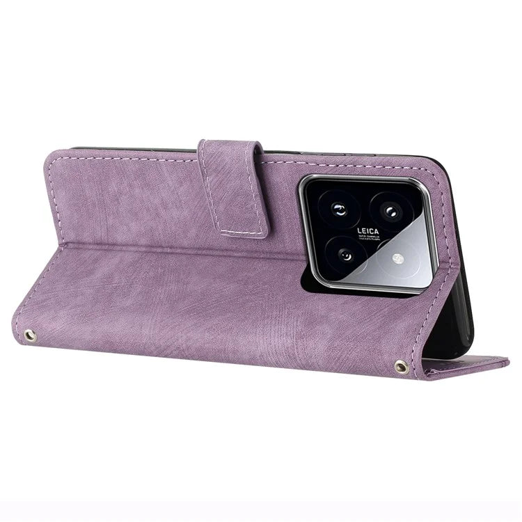 For Xiaomi 14 Stand Wallet Phone Case Skin-touch Imprinted Magnetic PU Leather Phone Cover