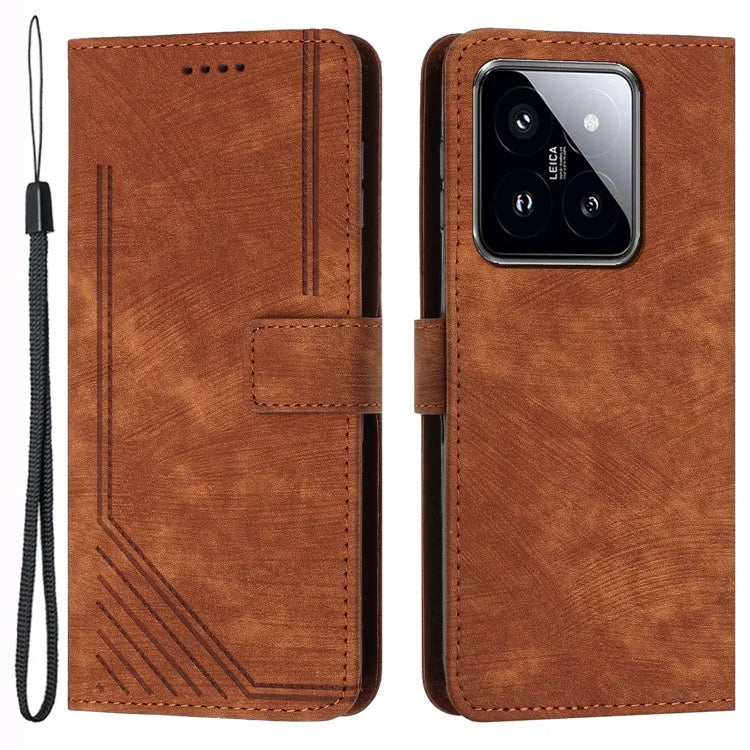 For Xiaomi 14 Stand Wallet Phone Case Skin-touch Imprinted Magnetic PU Leather Phone Cover