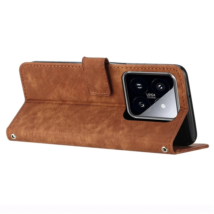 For Xiaomi 14 Stand Wallet Phone Case Skin-touch Imprinted Magnetic PU Leather Phone Cover
