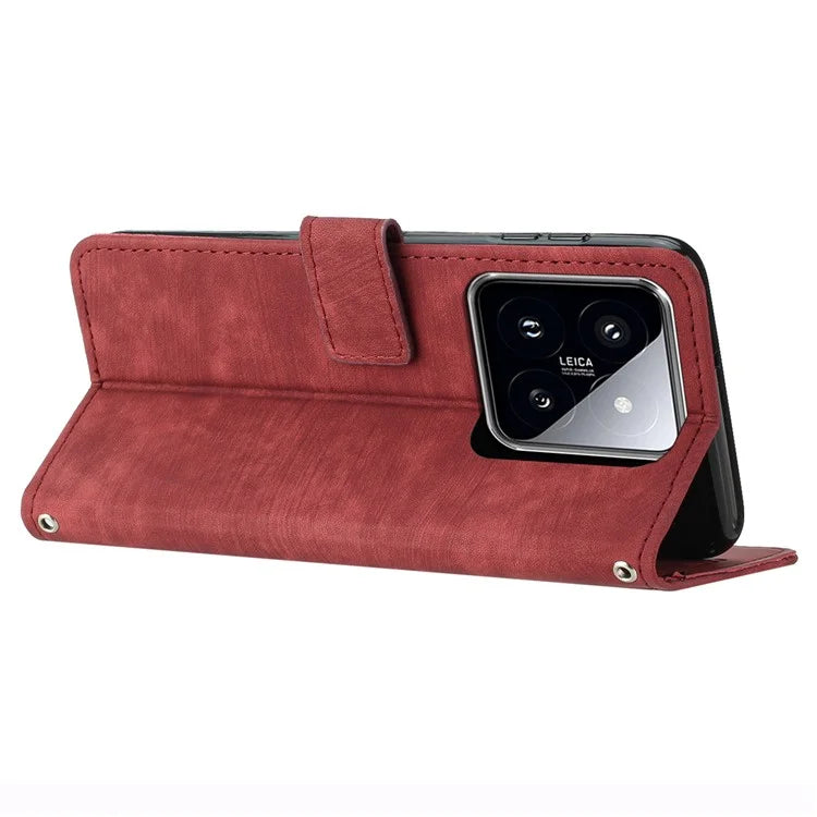 For Xiaomi 14 Stand Wallet Phone Case Skin-touch Imprinted Magnetic PU Leather Phone Cover