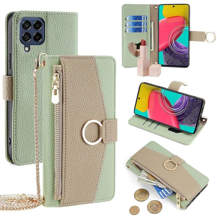 For Samsung Galaxy M53 5G Case Zipper Pocket Crossbody Phone Wallet Cover