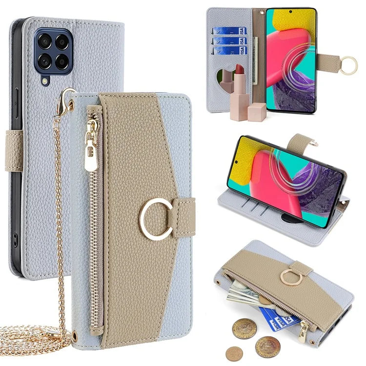 For Samsung Galaxy M53 5G Case Zipper Pocket Crossbody Phone Wallet Cover