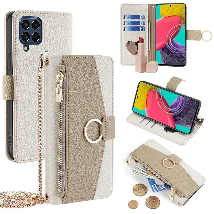 For Samsung Galaxy M53 5G Case Zipper Pocket Crossbody Phone Wallet Cover