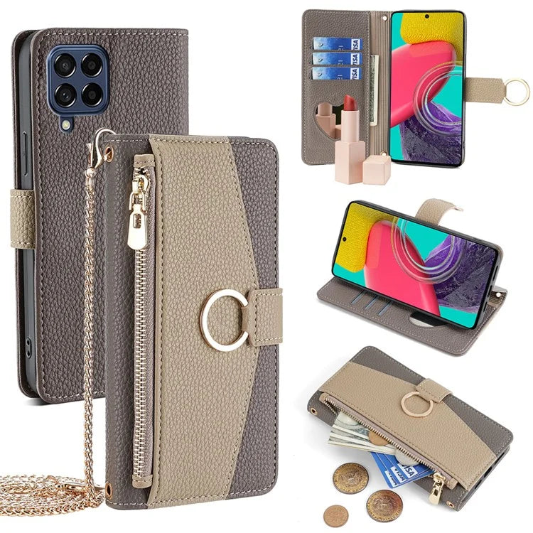 For Samsung Galaxy M53 5G Case Zipper Pocket Crossbody Phone Wallet Cover