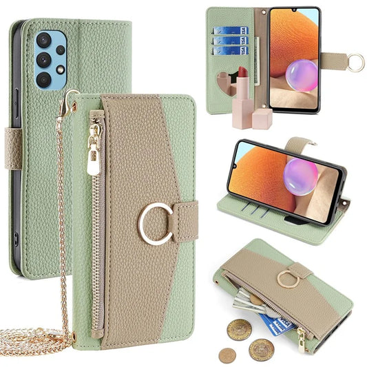 For Samsung Galaxy A32 4G (EU Version) Case PU Leather Wallet Cover with Crossbody Shoulder Strap