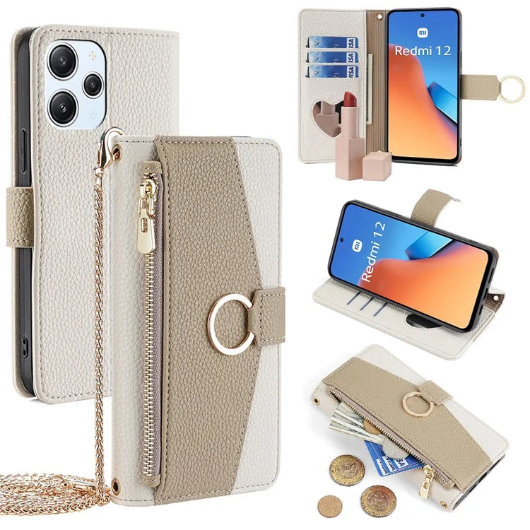 For Xiaomi Redmi 12 4G Case PU Leather Drop-proof Crossbody Phone Wallet Cover