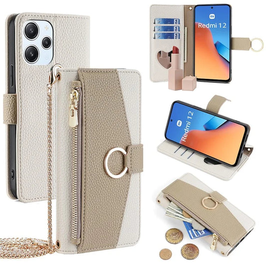 For Xiaomi Redmi 12 4G Case PU Leather Drop-proof Crossbody Phone Wallet Cover