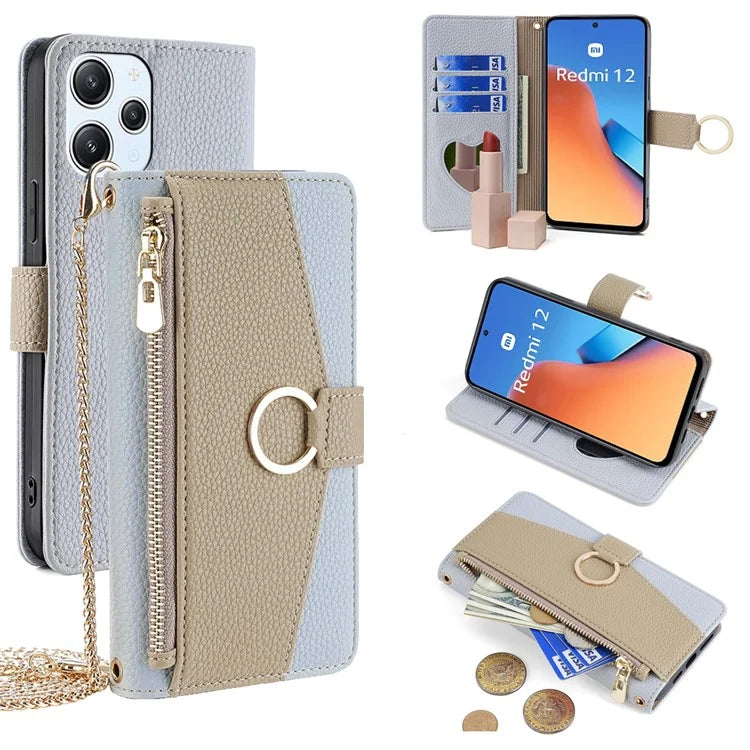 For Xiaomi Redmi 12 4G Case PU Leather Drop-proof Crossbody Phone Wallet Cover