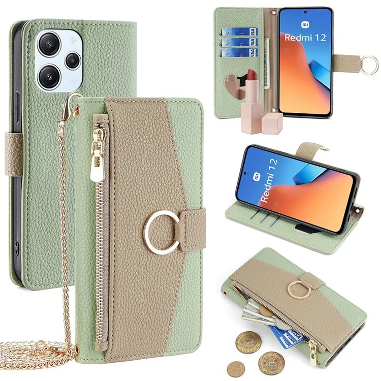 For Xiaomi Redmi 12 4G Case PU Leather Drop-proof Crossbody Phone Wallet Cover