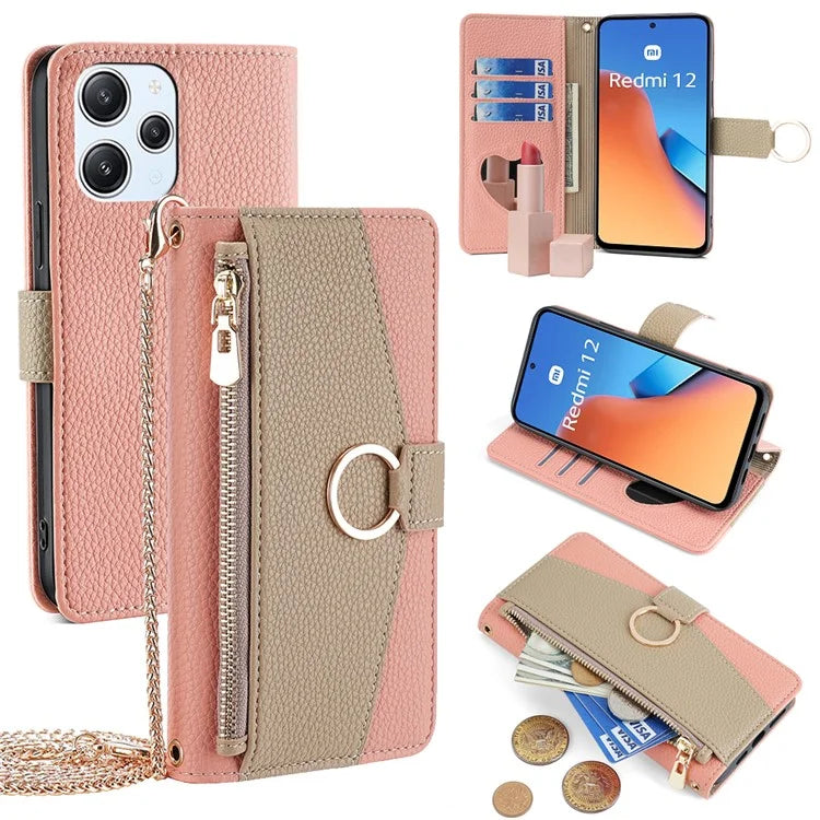 For Xiaomi Redmi 12 4G Case PU Leather Drop-proof Crossbody Phone Wallet Cover