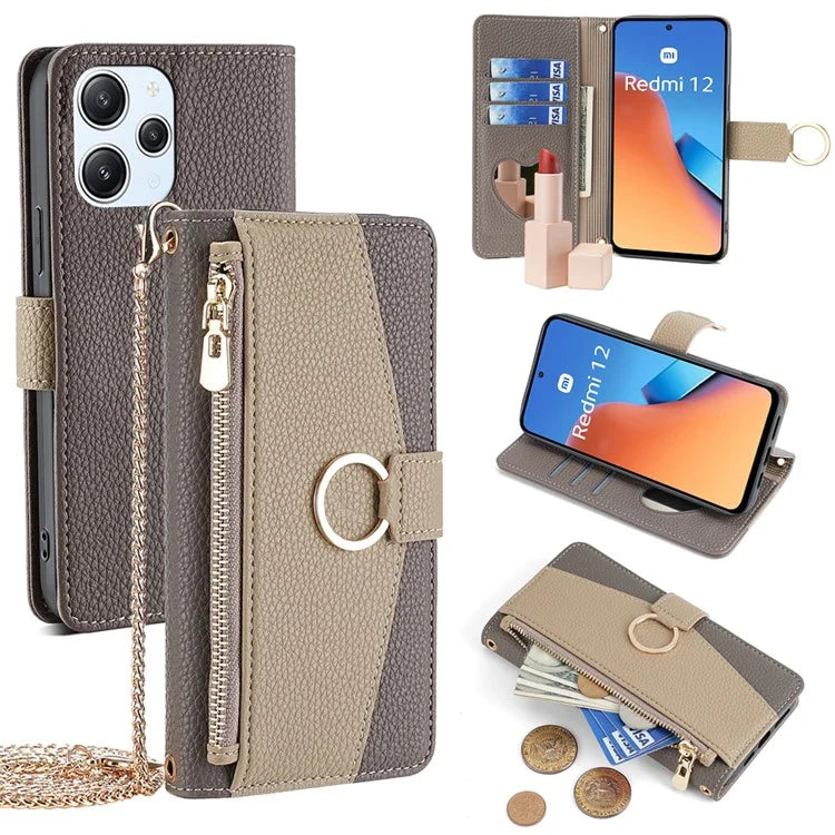 For Xiaomi Redmi 12 4G Case PU Leather Drop-proof Crossbody Phone Wallet Cover