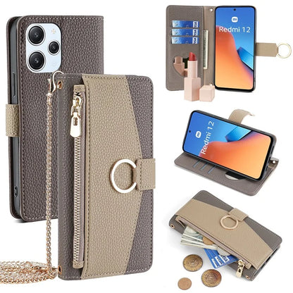 For Xiaomi Redmi 12 4G Case PU Leather Drop-proof Crossbody Phone Wallet Cover