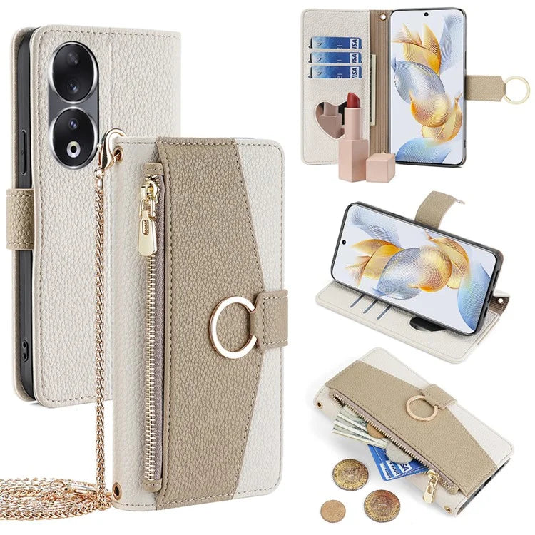 For Honor 90 Case Wallet Stand PU Leather Litchi Texture Cell Phone Protector