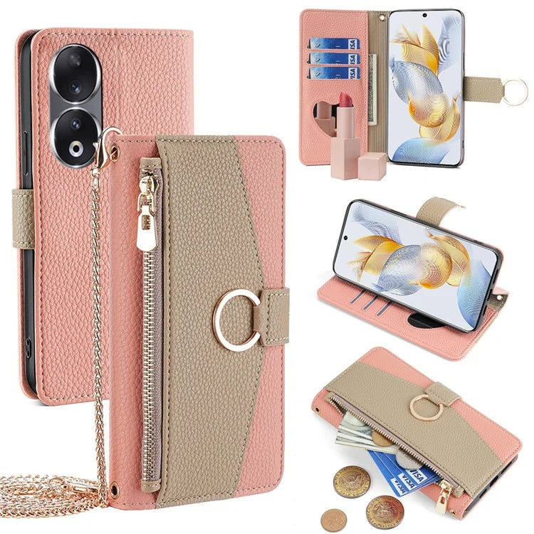 For Honor 90 Case Wallet Stand PU Leather Litchi Texture Cell Phone Protector