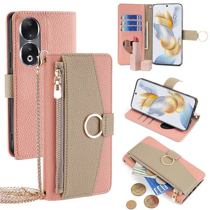 For Honor 90 Case Wallet Stand PU Leather Litchi Texture Cell Phone Protector