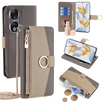 For Honor 90 Case Wallet Stand PU Leather Litchi Texture Cell Phone Protector