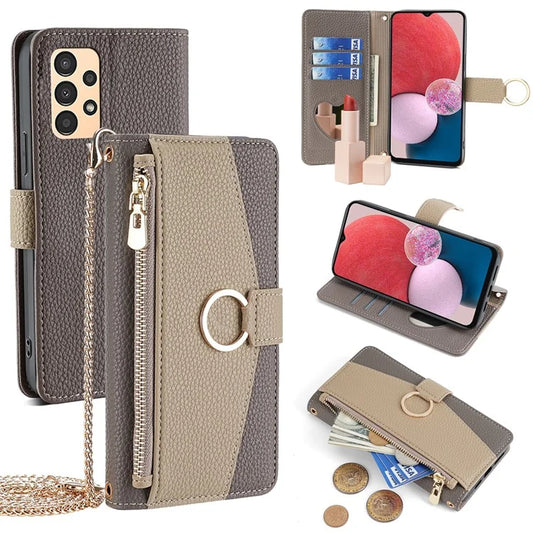 For Samsung Galaxy A13 4G Case Zipper Pocket Phone Guard Cover with Makeup Mirror