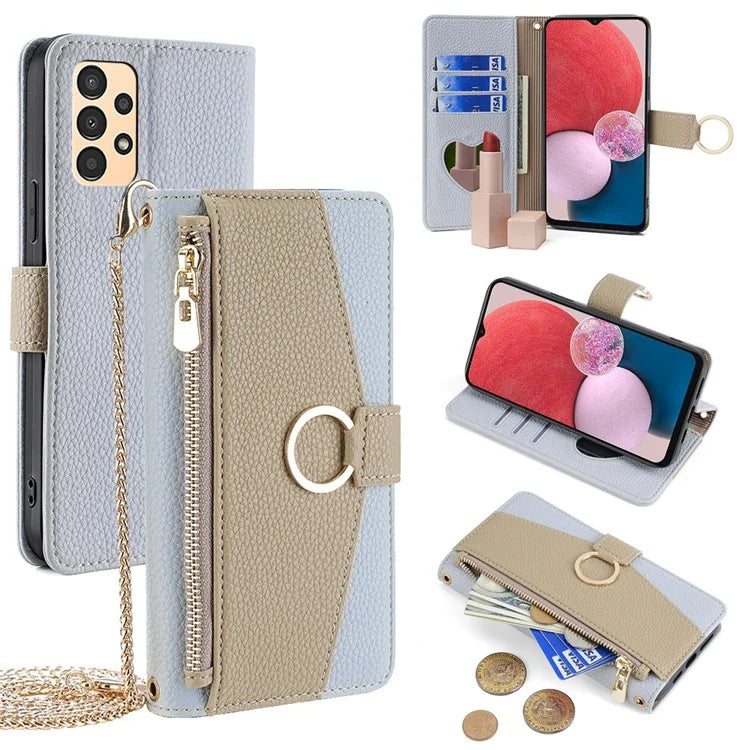 For Samsung Galaxy A13 4G Case Zipper Pocket Phone Guard Cover with Makeup Mirror