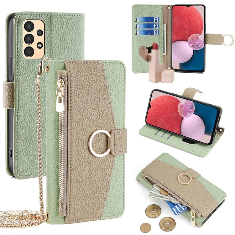 For Samsung Galaxy A13 4G Case Zipper Pocket Phone Guard Cover with Makeup Mirror