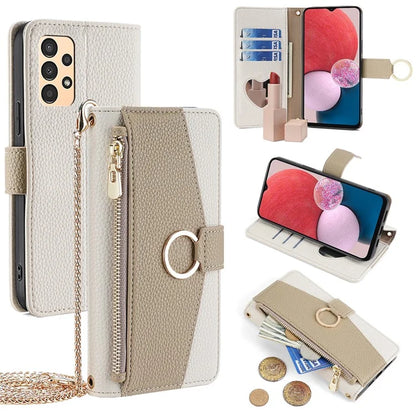 For Samsung Galaxy A13 4G Case Zipper Pocket Phone Guard Cover with Makeup Mirror