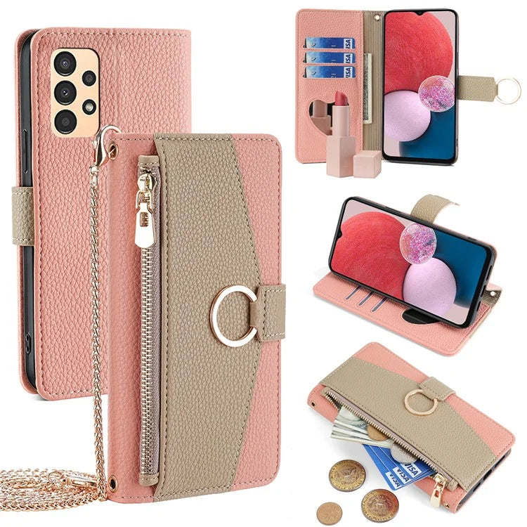 For Samsung Galaxy A13 4G Case Zipper Pocket Phone Guard Cover with Makeup Mirror