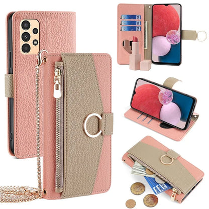 For Samsung Galaxy A13 4G Case Zipper Pocket Phone Guard Cover with Makeup Mirror