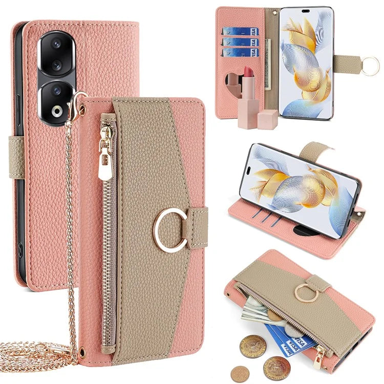 For Honor 90 Pro Case Wallet Leather Stand Phone Cover with Shoulder Strap