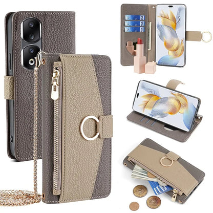 For Honor 90 Pro Case Wallet Leather Stand Phone Cover with Shoulder Strap