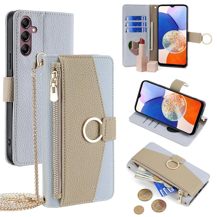 For Samsung Galaxy A14 4G / A14 5G Case Zipper Pocket Crossbody Phone Cover with Shoulder Strap