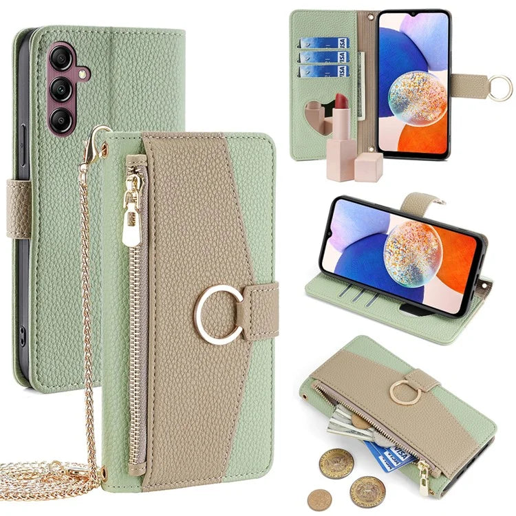 For Samsung Galaxy A14 4G / A14 5G Case Zipper Pocket Crossbody Phone Cover with Shoulder Strap