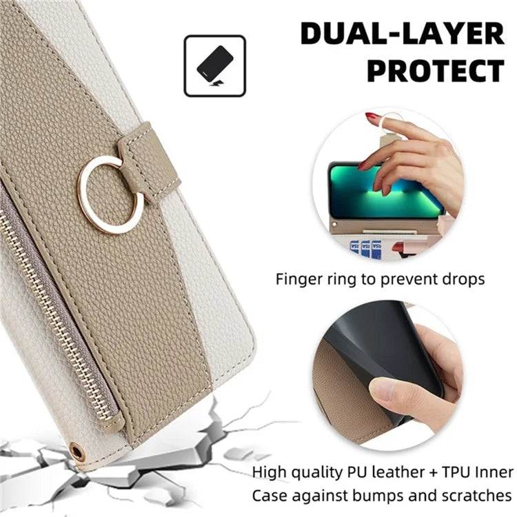 For Samsung Galaxy A14 4G / A14 5G Case Zipper Pocket Crossbody Phone Cover with Shoulder Strap