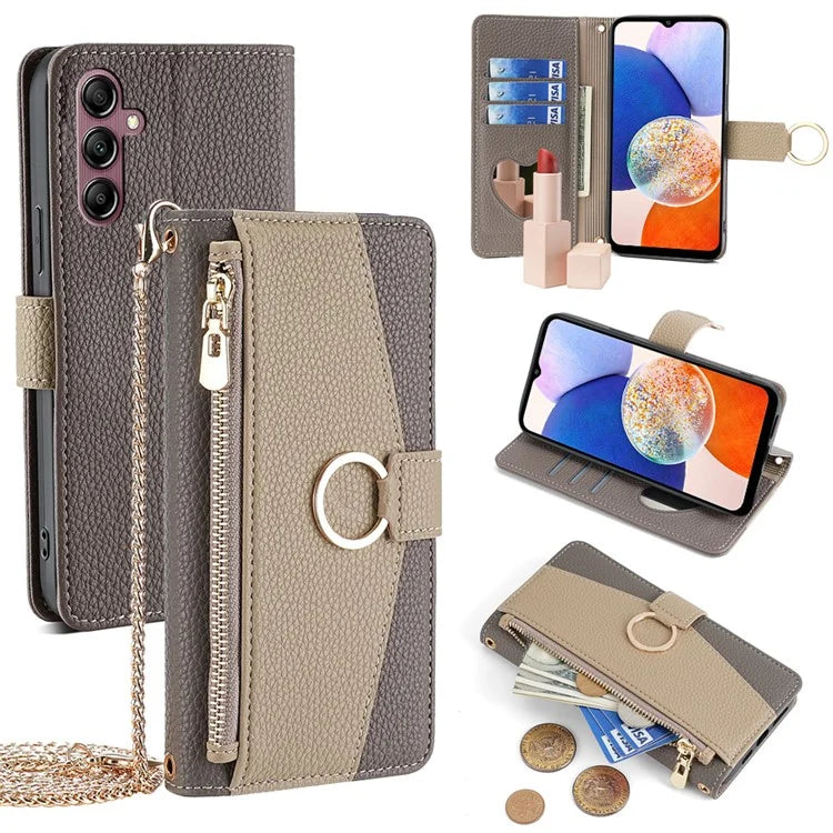 For Samsung Galaxy A14 4G / A14 5G Case Zipper Pocket Crossbody Phone Cover with Shoulder Strap