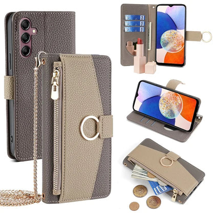For Samsung Galaxy A14 4G / A14 5G Case Zipper Pocket Crossbody Phone Cover with Shoulder Strap