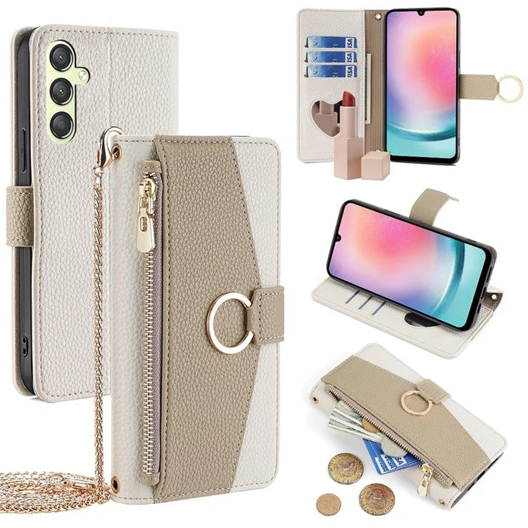 For Samsung Galaxy A24 4G (162.1 x 77.6 x 8.3mm) Phone Case Crossbody Leather Cover with Wallet Stand