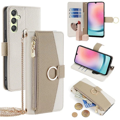 For Samsung Galaxy A24 4G (162.1 x 77.6 x 8.3mm) Phone Case Crossbody Leather Cover with Wallet Stand