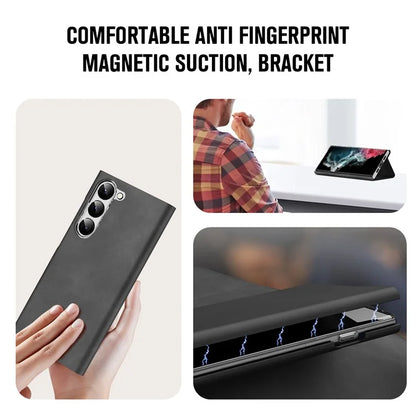For Samsung Galaxy S21+ 5G Magnetic Phone Case Nappa Texture PU Leather+PC Cover