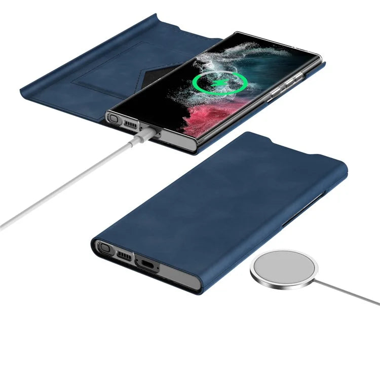 For Samsung Galaxy S23 Case Nappa Texture Leather Cover with Card Holder