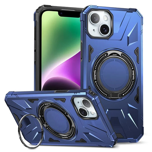 For iPhone 13 / 14 6.1 inch Magnetic Phone Case TPU+PC Kickstand Protective Cover