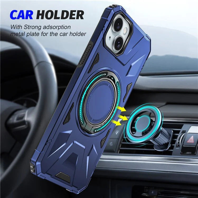 For iPhone 13 / 14 6.1 inch Magnetic Phone Case TPU+PC Kickstand Protective Cover