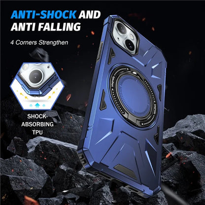 For iPhone 13 / 14 6.1 inch Magnetic Phone Case TPU+PC Kickstand Protective Cover