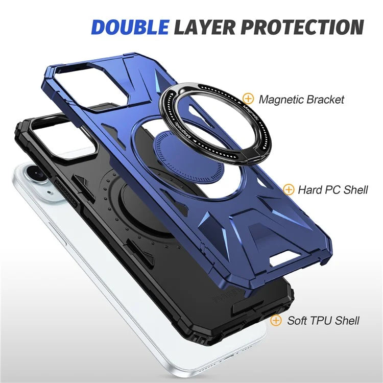 For iPhone 13 / 14 6.1 inch Magnetic Phone Case TPU+PC Kickstand Protective Cover