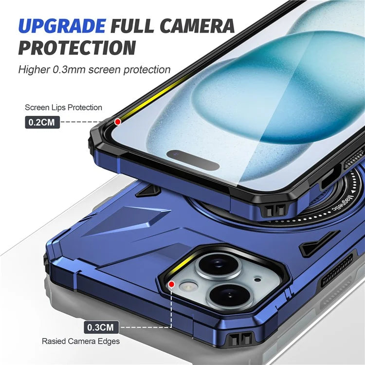 For iPhone 13 / 14 6.1 inch Magnetic Phone Case TPU+PC Kickstand Protective Cover