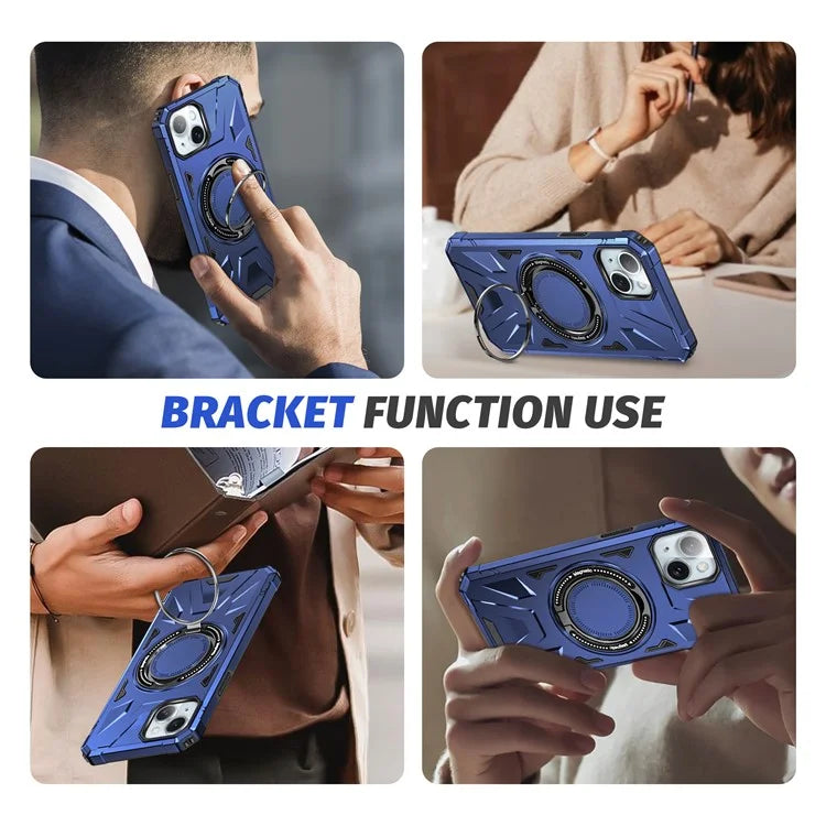 For iPhone 13 / 14 6.1 inch Magnetic Phone Case TPU+PC Kickstand Protective Cover